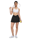 ATHVOTAR Women Tennis Skirt with Pockets Shorts Crossover High Waisted Golf Athletic Skorts Workout Skirts Black S