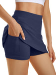 AUTOMET Women's Golf Skirt with Shorts Underneath Blue Micro Tennis Skorts Summer Workout Outfits