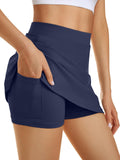 AUTOMET Women's Golf Skirt with Shorts Underneath Blue Micro Tennis Skorts Summer Workout Outfits