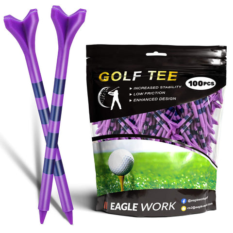 EAGLE WORK Plastic Golf Tees, Pack of 100(3-1/4'') 4 Prongs Golf Tees, More Durable and Stable, Reduces Friction & Side Spin Plastic Tees