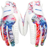 wosofe Golf Glove Women ladies Pair Cool Leather Both Hand Summer Floral Colorful Breathable Sport Gloves (2X-Large)