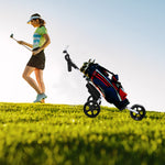 JANUS Golf cart, Foldable Golf Push cart, Golf Bag cart, Golf Pull cart with Phone Holder and Storage Bag. Golf Caddy had Large Wing or Small Wing, can be Suitable for Golf Bags of Different Sizes.