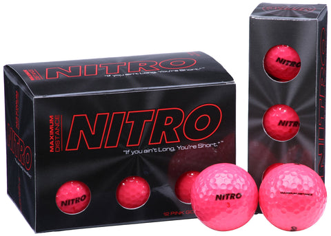 Long Distance Golf Balls (12PK) All Levels-Nitro Maximum Distance Titanium Core 85 Compression High Velocity Spin Control USGA Approved-Total of 12-Hot Pink