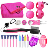 HYYPME All Pink Golf Accessories Kit 20 PCS Golf Gift Set - Golf Towel, Ball Marker, Pins, Golf Club Cleaner, Pink Golf Balls w/Holder, Ball Alignment Kit, Divot Repair, Plastic Tees