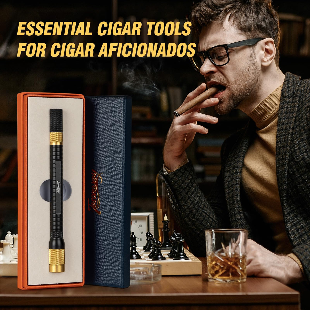 Tesonway 4-in-1 Cigar Draw Enhancer Tool Kit with Cigar Punch Tool, Tw ...