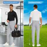JWM Men's Stretch Golf Joggers Pants with Belt Loops - Slim Fit Tapered Ankle Casual Work Athletic Dress Jogger Zipper Pocket Light Grey