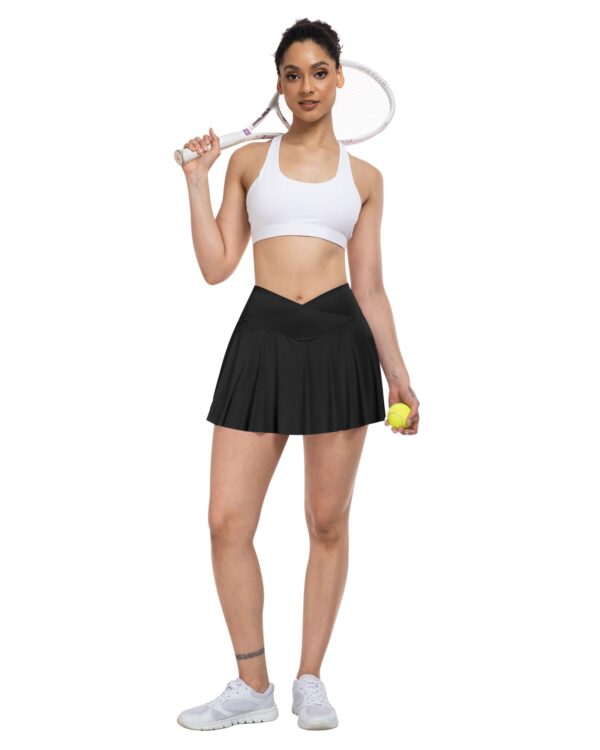 ATHVOTAR Women Tennis Skirt with Pockets Shorts Crossover High Waisted Golf Athletic Skorts Workout Skirts Black S - Image 5