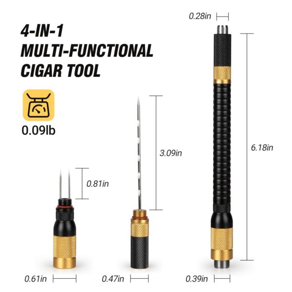 Tesonway 4-in-1 Cigar Draw Enhancer Tool Kit with Cigar Punch Tool, Twin Nubber, Stainless Steel Cigar Double End Punch, Cigar Tools and Accessories with Gift Box - Image 3