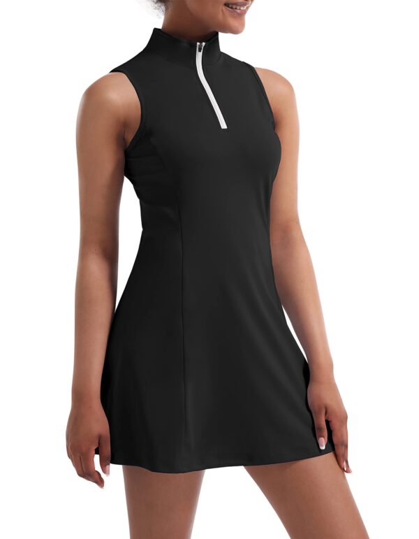 Tennis Dress for Women, Tennis Golf Dresses with Built in Shorts and Pockets for Sleeveless Workout Athletic Dresses Black - Image 4