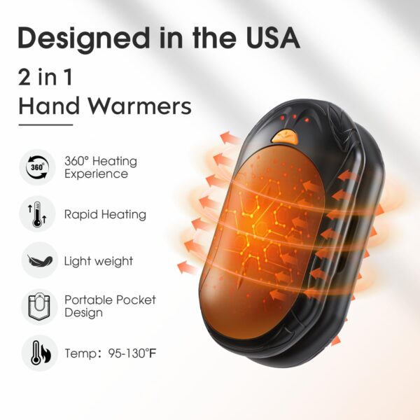 AI Hand Warmers Rechargeable 2 Pack, 6000mAh Electric Hand Warmers, AI Smart Chips 20Hrs Long Safe Heat, Portable Pocket Heater, Gifts for Christmas, Outdoor, Golf, Hunting, Camping Accessories - Image 6