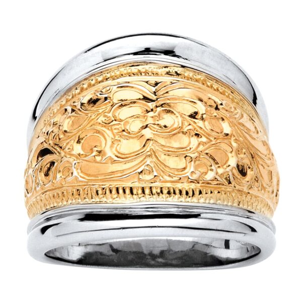 PalmBeach Yellow Gold-plated Sterling Silver Two Tone Scroll Motif Cigar Band Ring (5mm) Sizes 6-10 Size 8