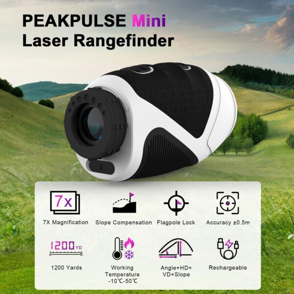 PEAKPULSE 1200 Yards Mini Range Finder Golf Rangefinder with Slope Laser Distance Rangefinder for Men Women Junior HDLCD 7X Magnification Rechargeable Flag Pole Locked with Vibration Angle Measurement - Image 8