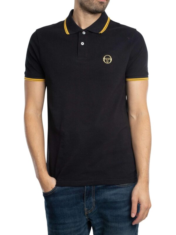 Sergio Tacchini Men's 020 Trim Polo Shirt, Black/Gold, XXL